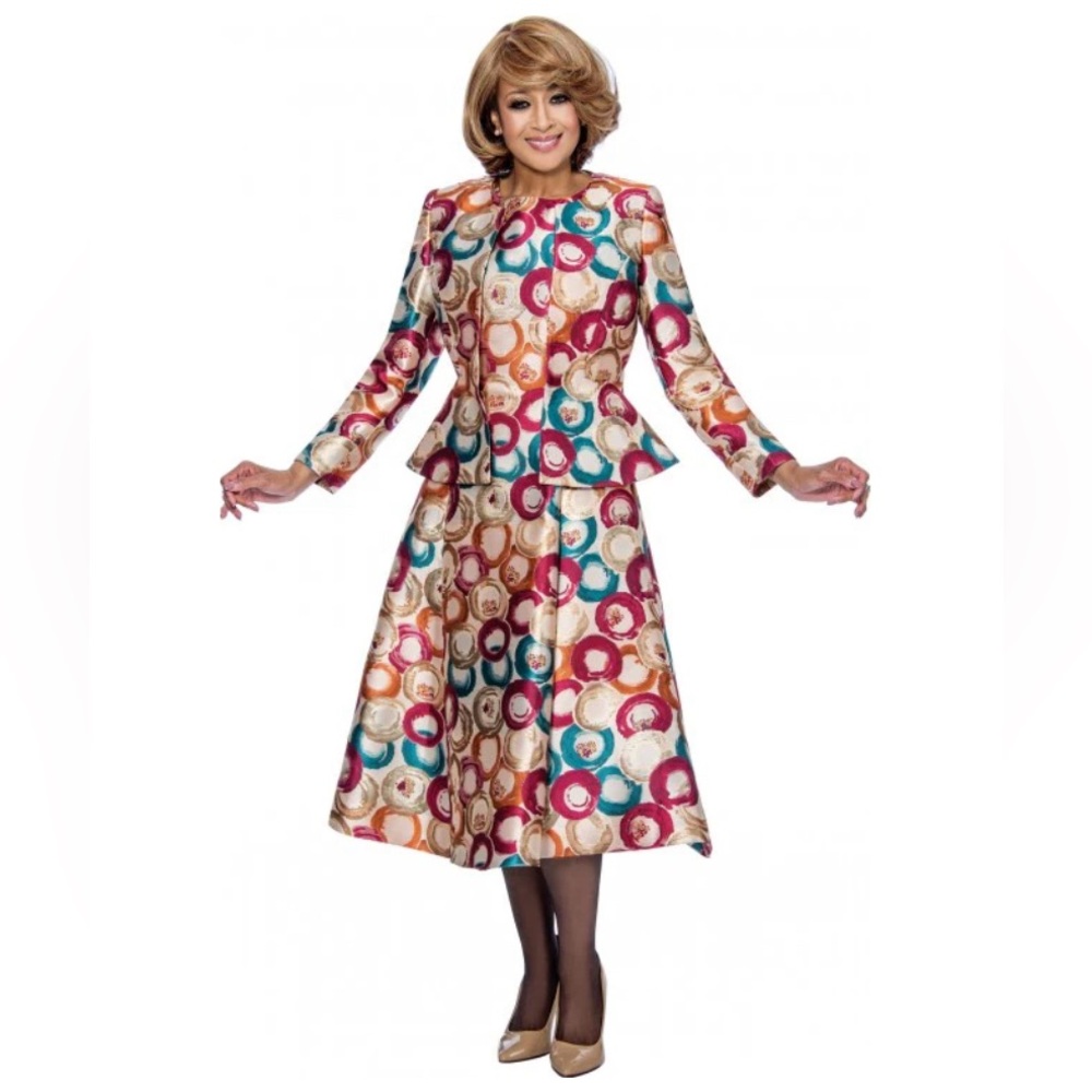 Dorinda Clark-Cole Rose Collection 2pc Jacket Dress Set Magenta Gold Circle 12